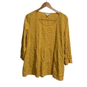 J. Jill Tired Tunic Blouse Yellow 3/4 Sleeve Textured Cotton